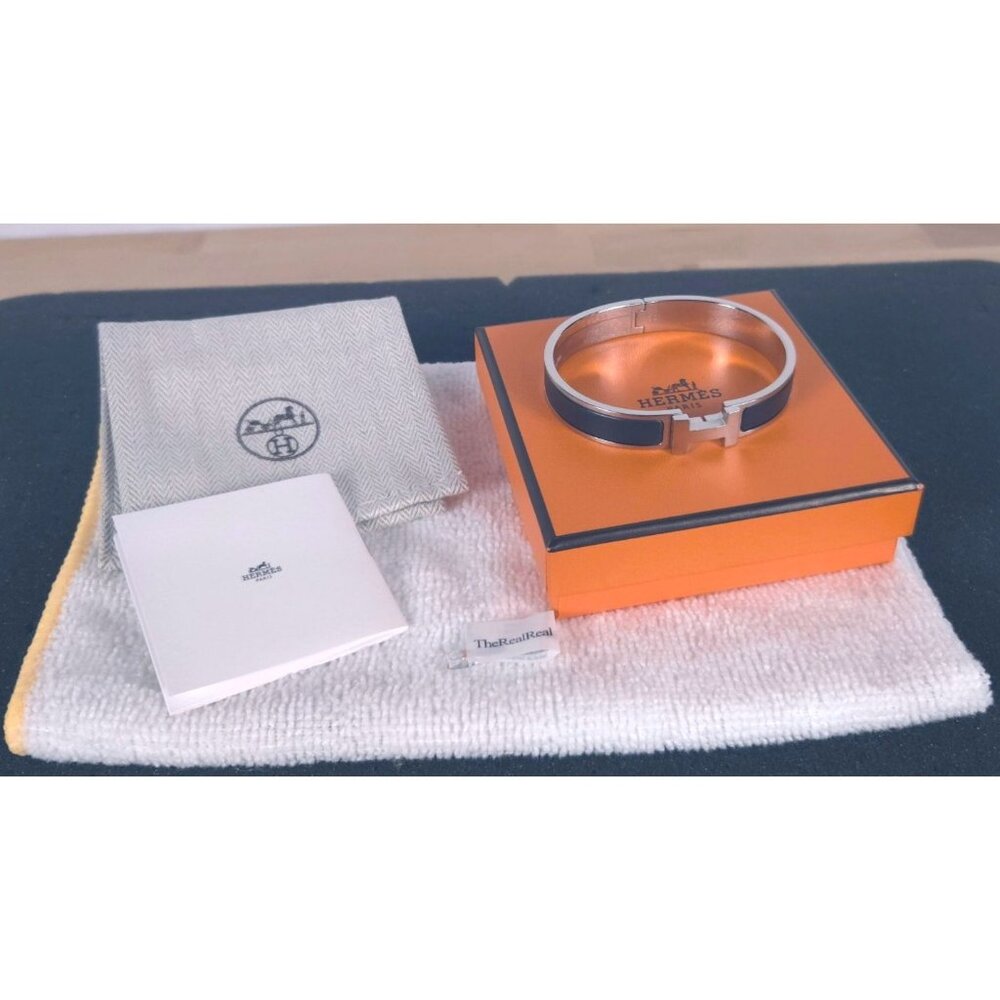 SOLD Hermès Clic H Bracelet GM Silver Finish Black Enamel